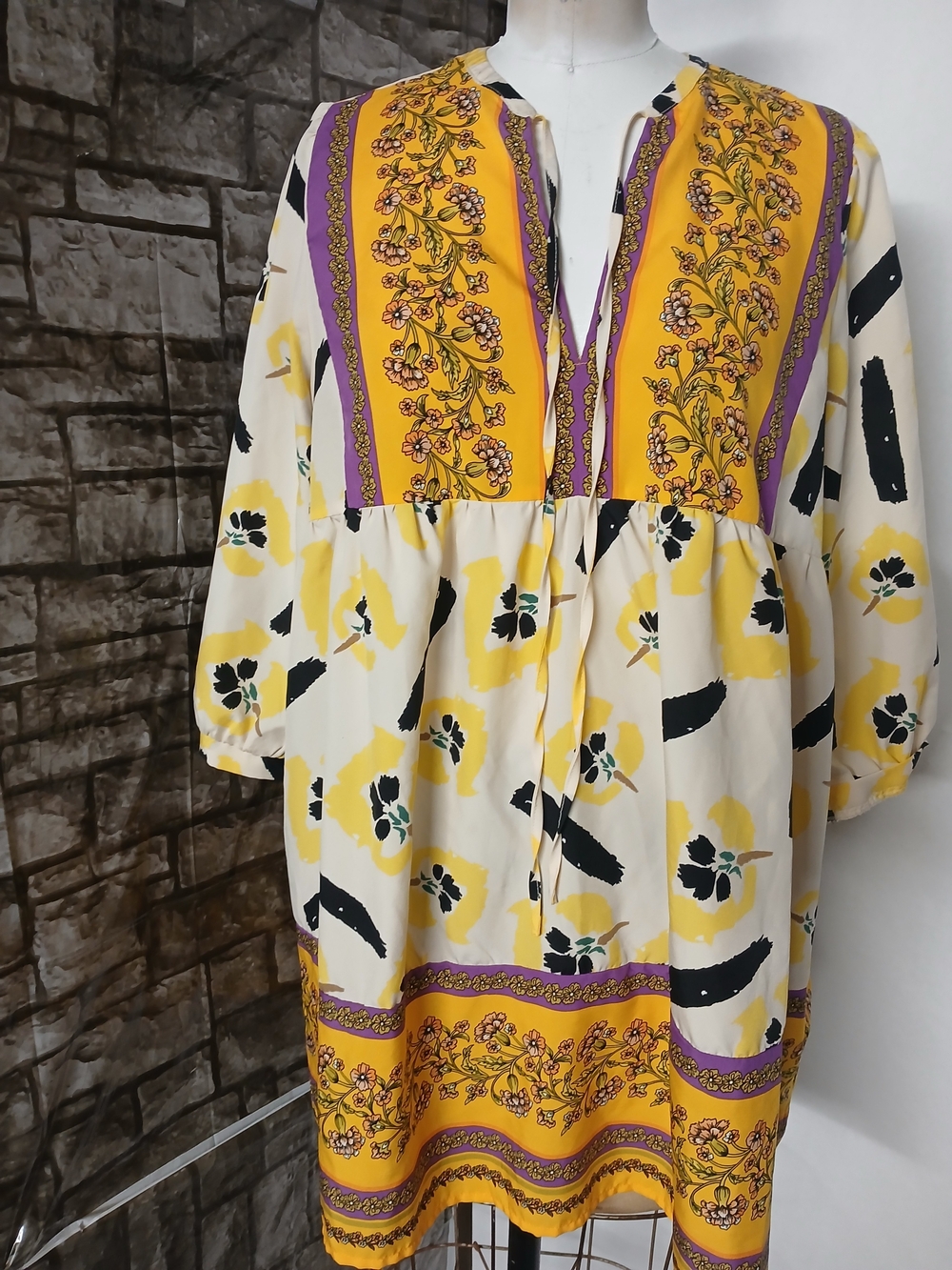 Melloday Floral Women's Blouse in Yellow & Black Relax Fit